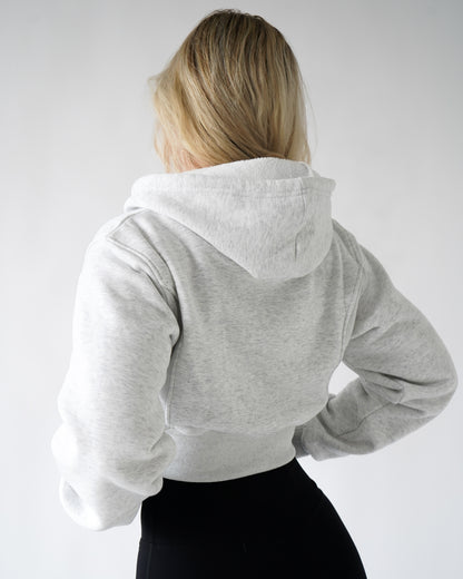 LOUNGE CROPPED ZIP-UP HOODIE - Heather Gray