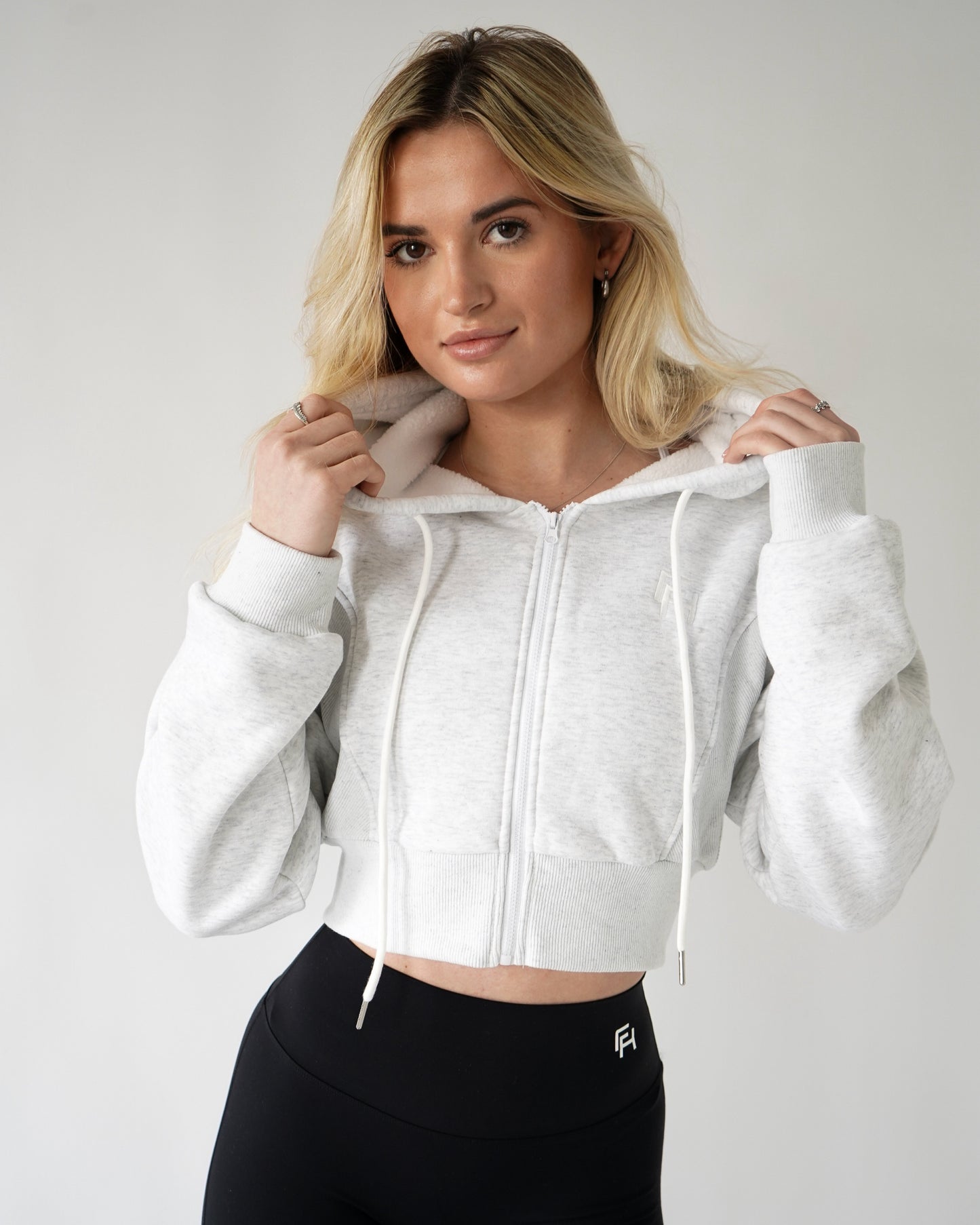 LOUNGE CROPPED ZIP-UP HOODIE - Heather Gray