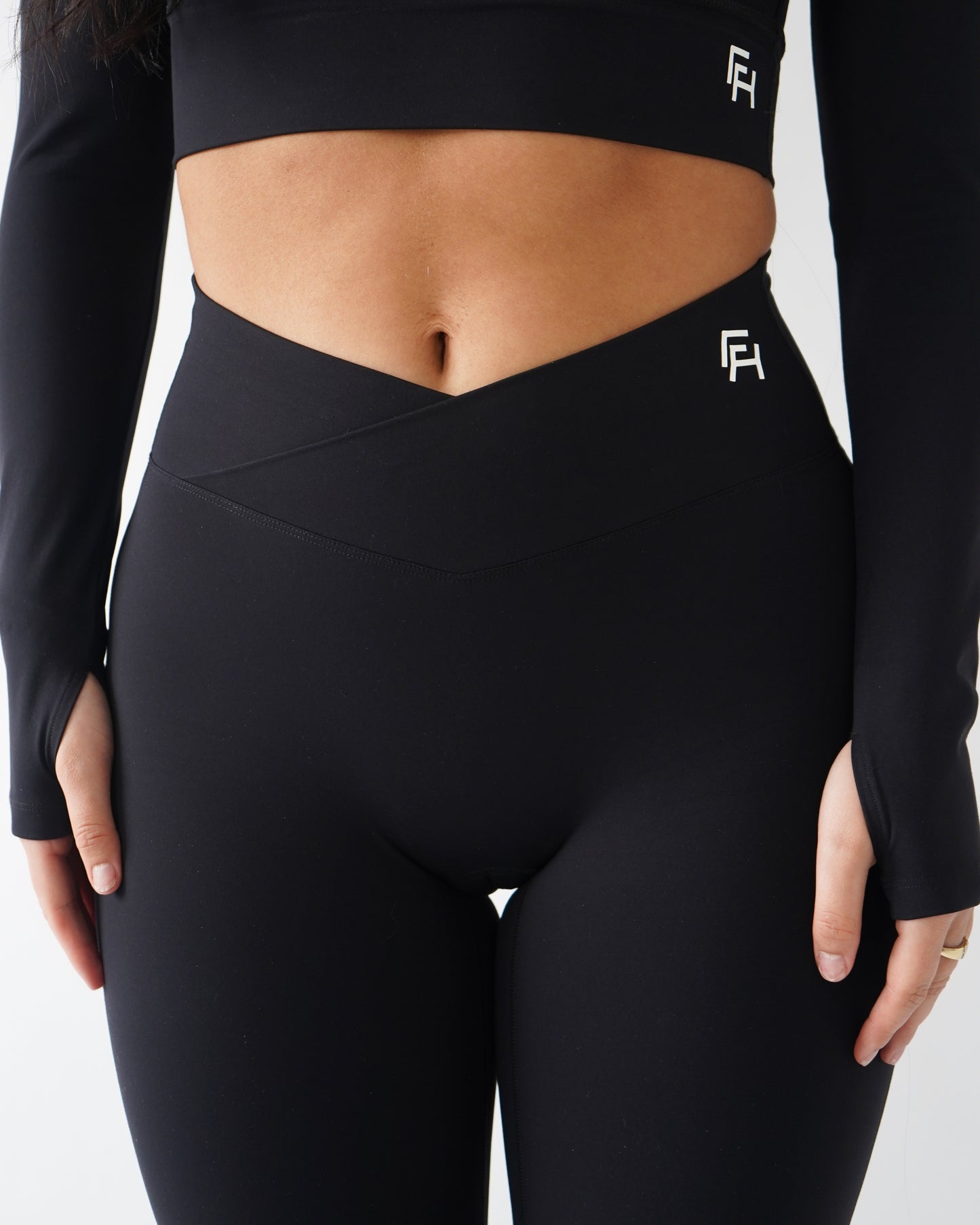 Onyx V Waist Flare Leggings - Black