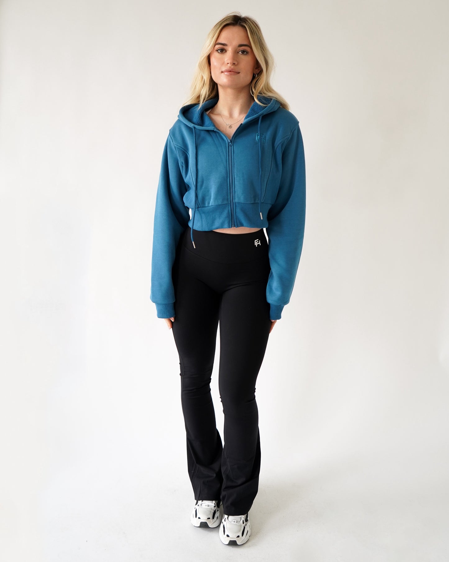 LOUNGE CROPPED ZIP-UP HOODIE - Cyan