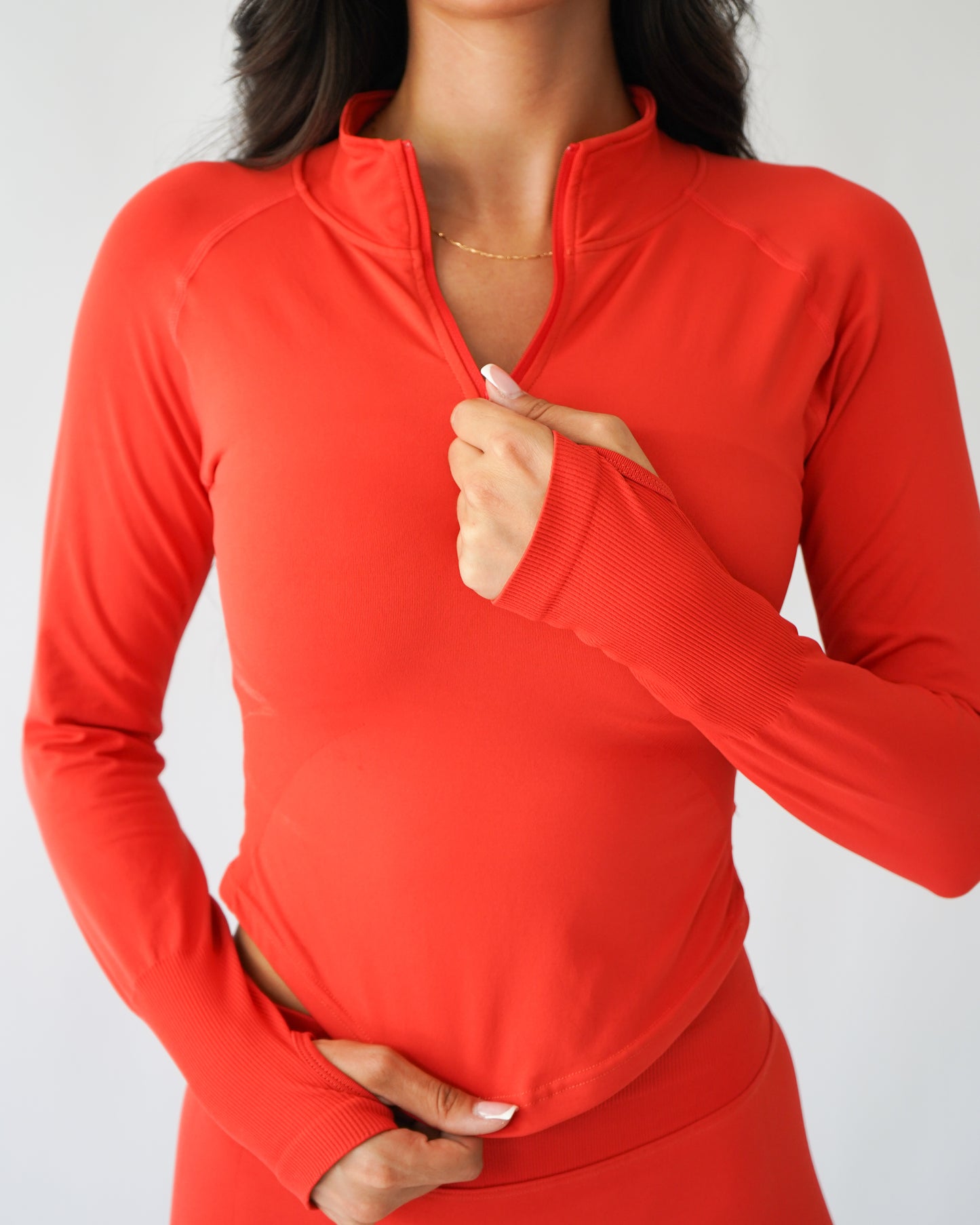 Ascend Cropped Quarter Zip - Poppy