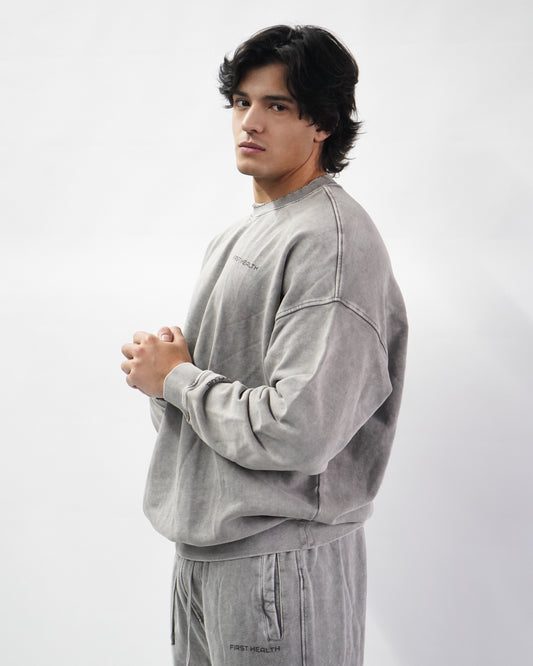 Acid Wash Crew Neck - Ash