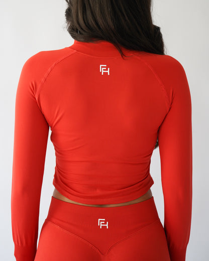 Ascend Cropped Quarter Zip - Poppy