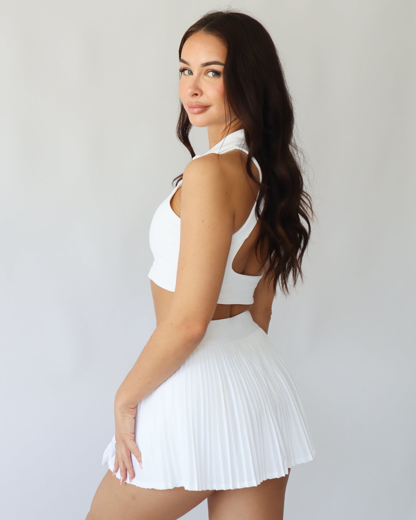 Cropped Polo Tank - White