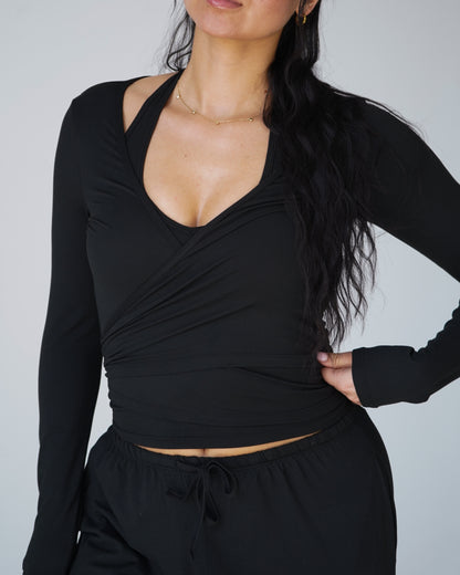 Cloud Ballet Wrap Top - Black