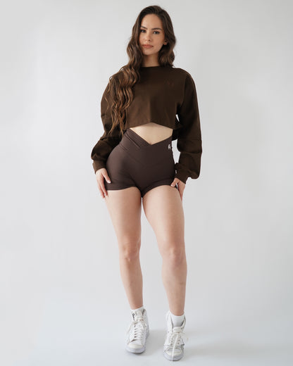 RELAXED CROP LONG SLEEVE - Espresso
