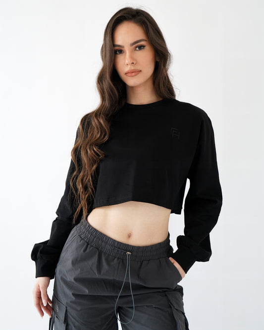 RELAXED CROP LONG SLEEVE - Black