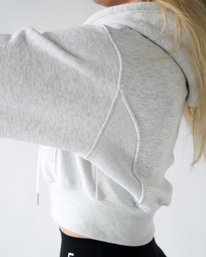 LOUNGE CROPPED ZIP-UP HOODIE - Heather Gray