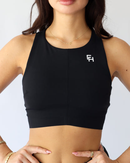 Contrast High Neck Sports Bra - Black