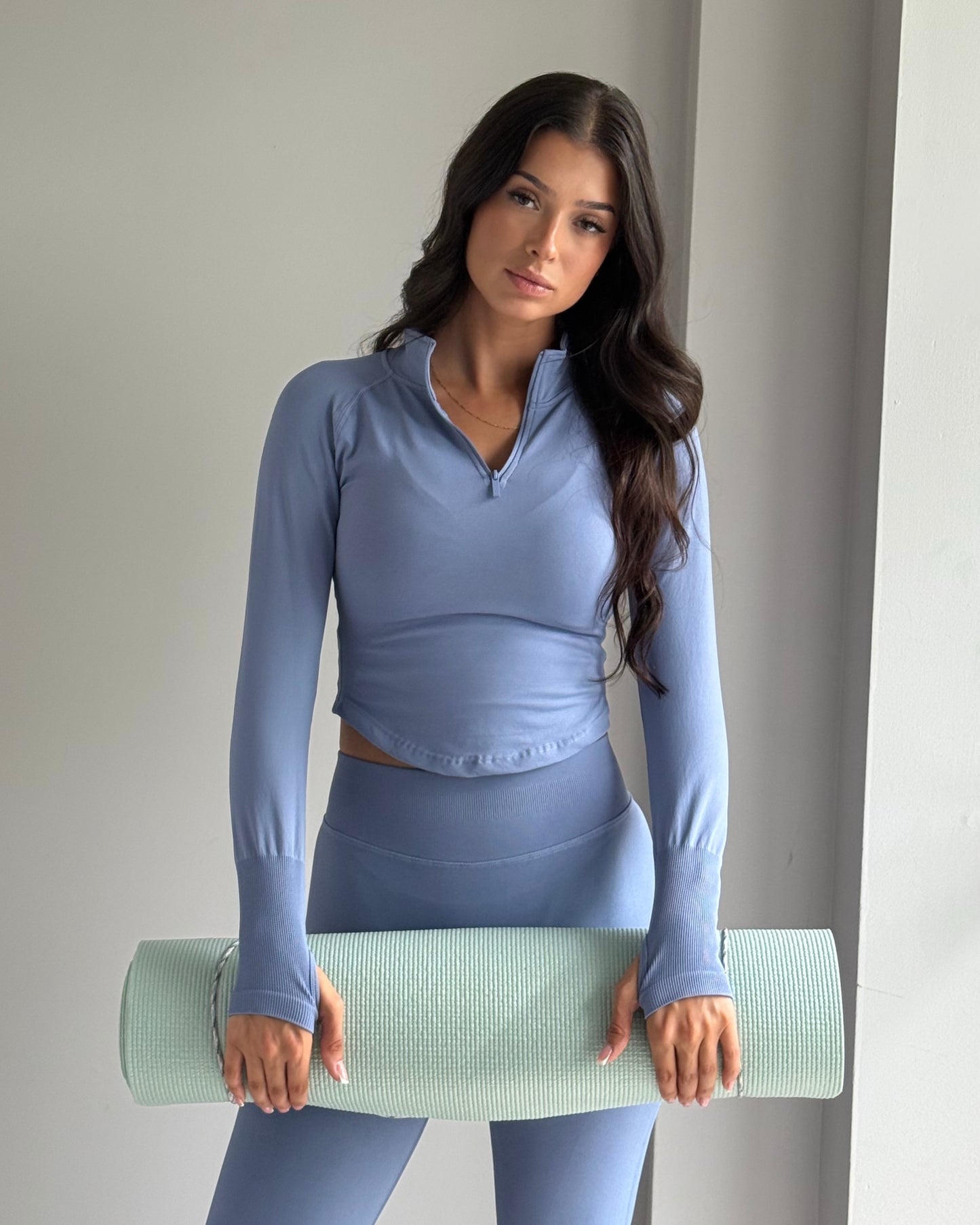 Ascend Cropped Quarter Zip - Dusty Blue