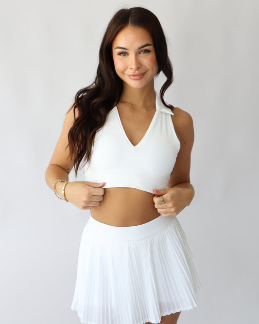 Cropped Polo Tank - White
