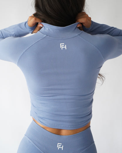 Ascend Cropped Quarter Zip - Dusty Blue