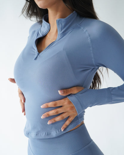 Ascend Cropped Quarter Zip - Dusty Blue