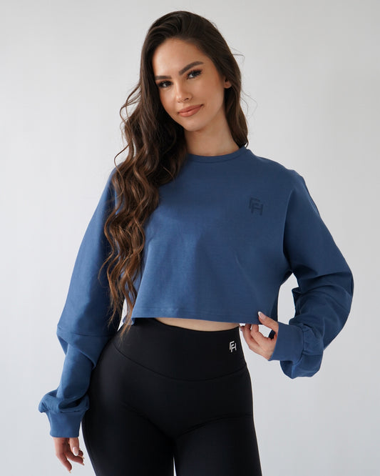 RELAXED CROP LONG SLEEVE - Denim