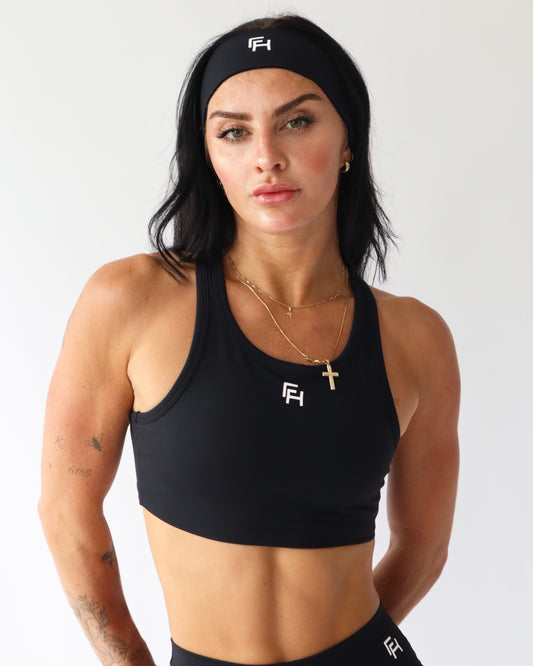 Flow High Neck Sports Bra - Black