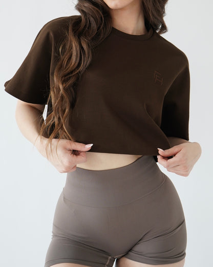 RELAXED CROP TEE- Espresso