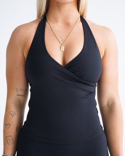 Hatha V-Neck Halter Tank - Black