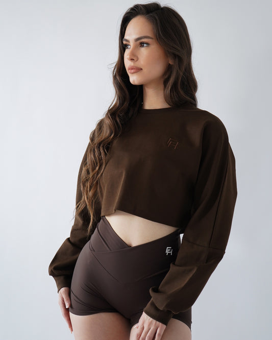 RELAXED CROP LONG SLEEVE - Espresso